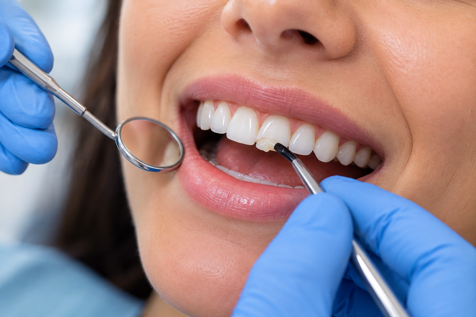 Dental bonding for chipped teeth restoring a small front tooth chip with tooth-colored composite resin.