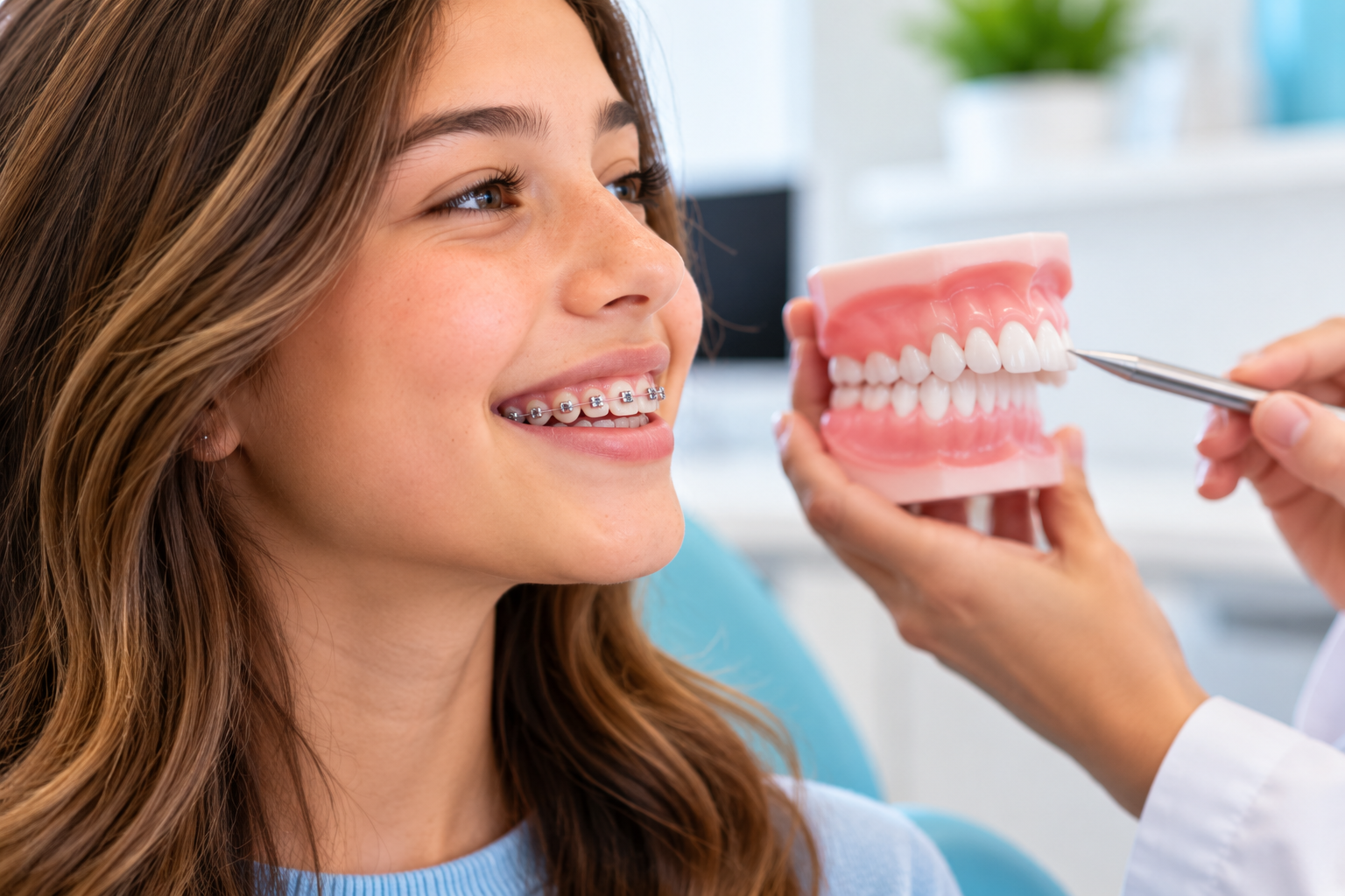 How braces correct overjet in a teen patient with orthodontic treatment to improve bite alignment